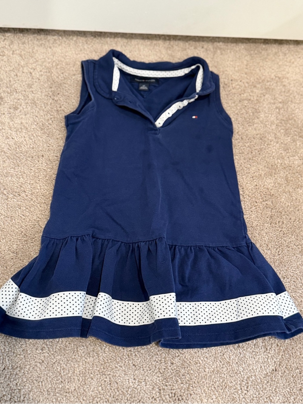 Tommy Hilfiger Navy Sleeveless Polo Dress with White Polka Trim 4T